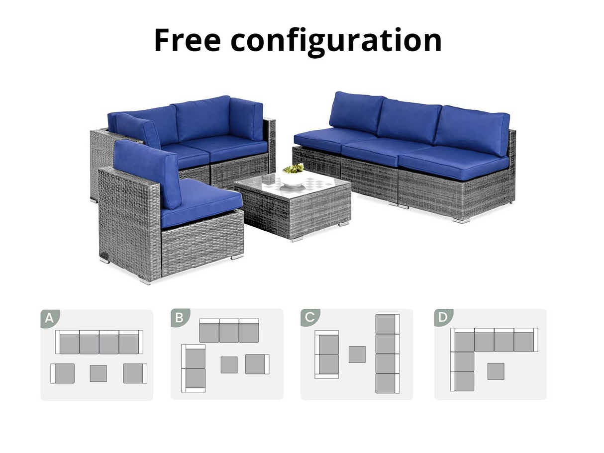 DS Tendy 7PC Patio Sofa Set Grey+Blue