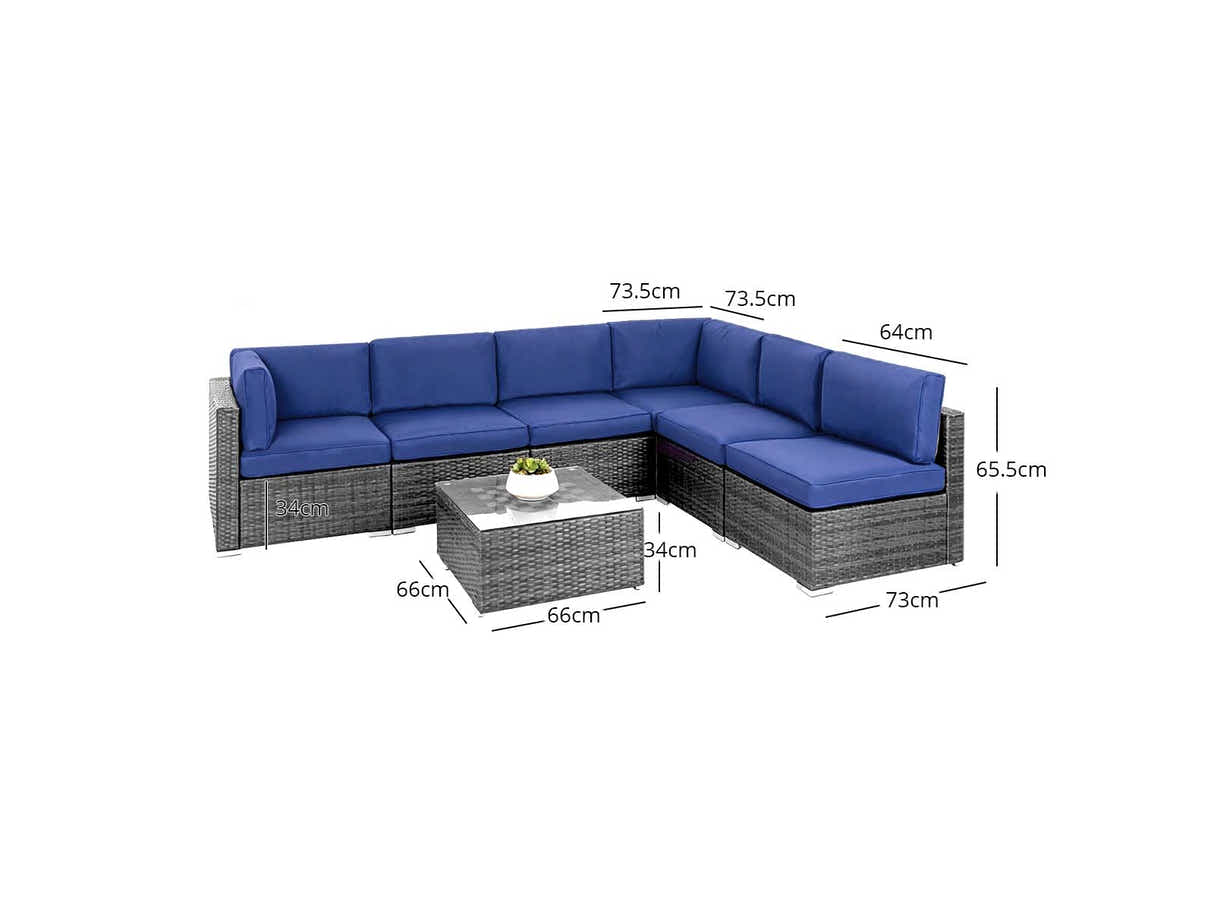 DS Tendy 7PC Patio Sofa Set Grey+Blue