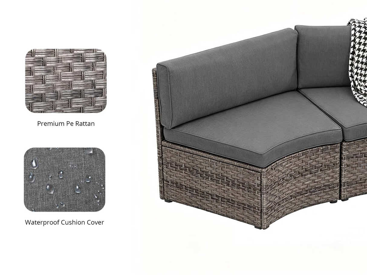 DS 11-Piece Curved Wicker Sofa Set - Grey