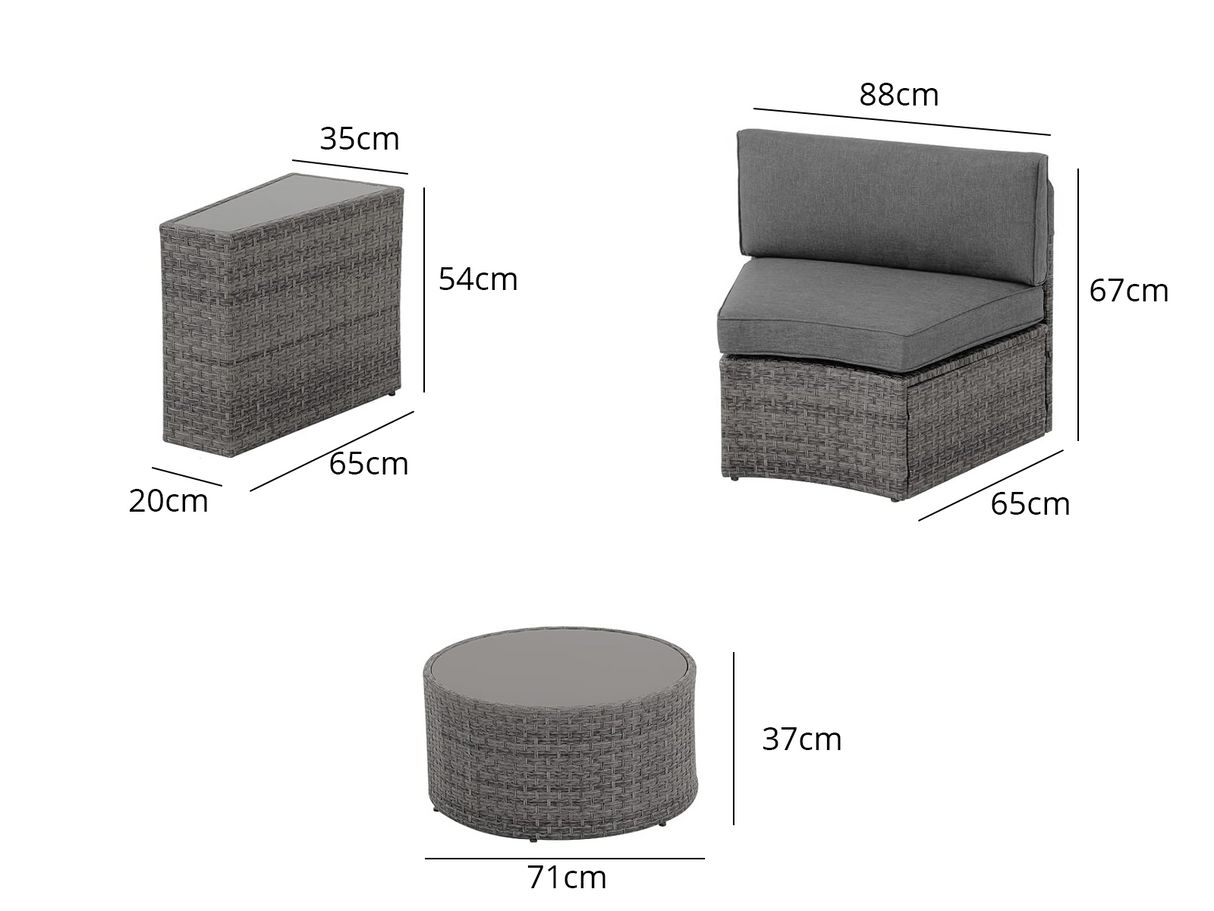 DS 11-Piece Curved Wicker Sofa Set - Grey