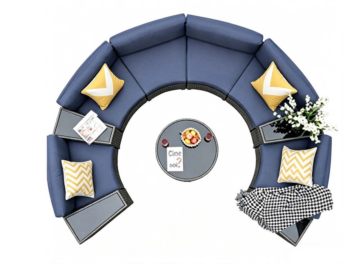 DS 11PC Curved Wicker Sofa Set Navy