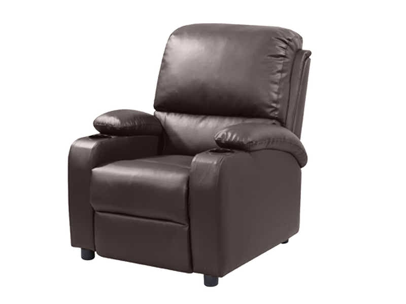 PU Leather Recliner with Cup Holder - Brown