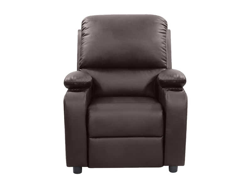 PU Leather Recliner with Cup Holder - Brown