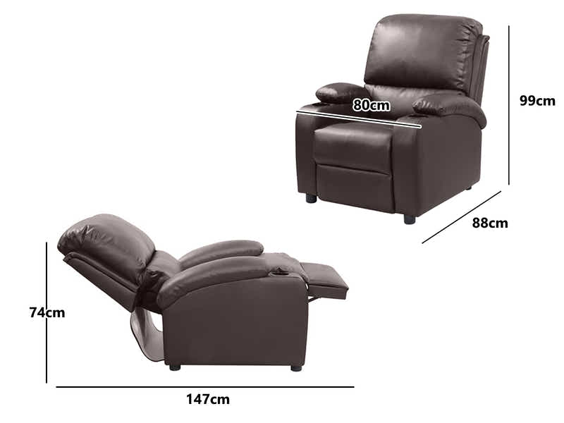 PU Leather Recliner with Cup Holder - Brown