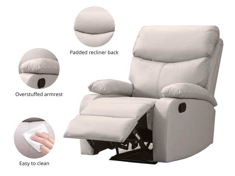 DS Giselle PU Leather Recliner Chair - Beige