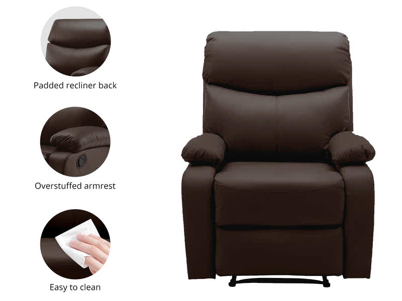 DS Giselle PU Leather Recliner Chair - Brown