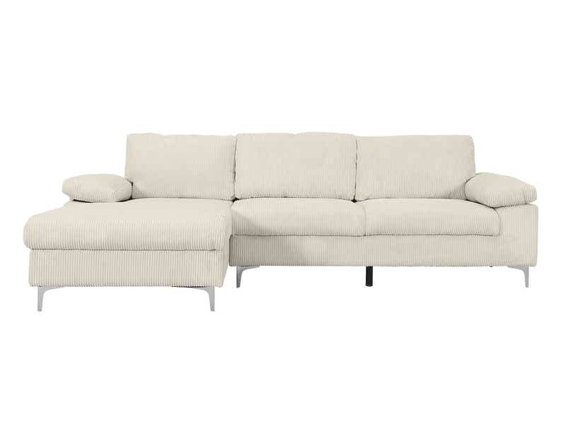 Kaveah Corduroy Sofa With Left Chaise - White