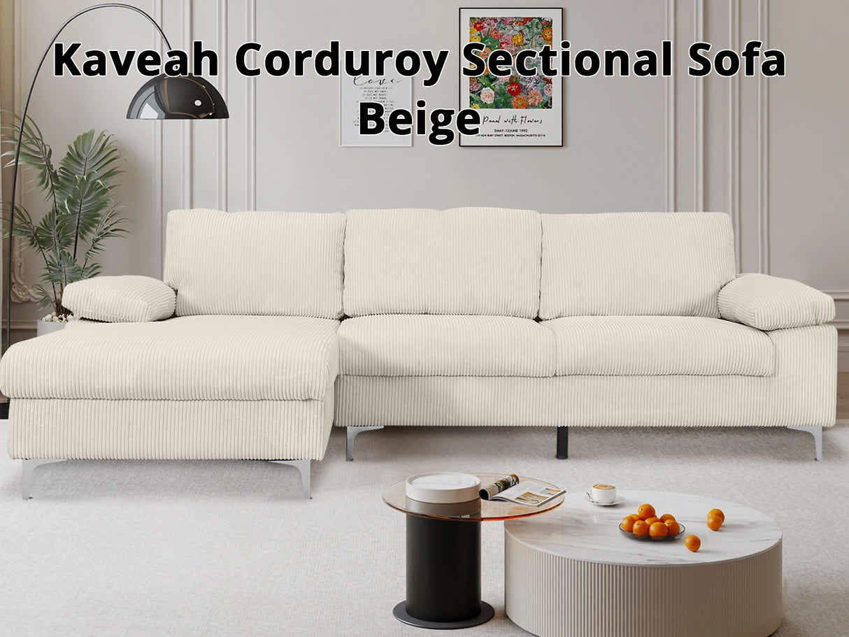 Kaveah Corduroy Sofa With Left Chaise - Beige