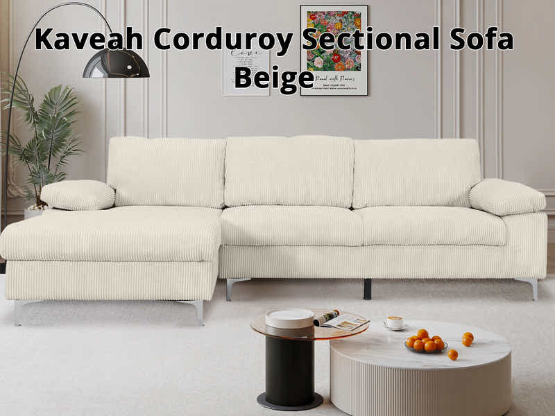 Kaveah Corduroy Sofa With Left Chaise - White