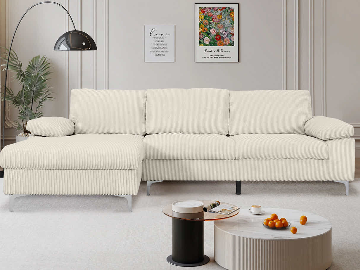 Kaveah Corduroy Sofa With Left Chaise - Beige