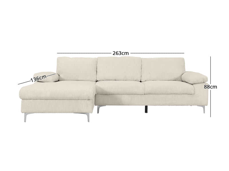 Kaveah Corduroy Sofa With Left Chaise - White