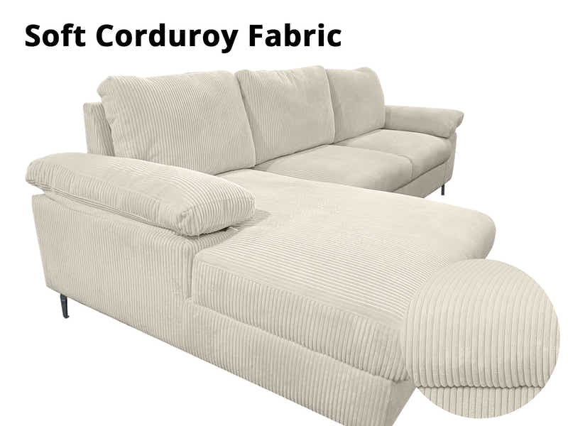 Kaveah Corduroy Sofa With Left Chaise - White