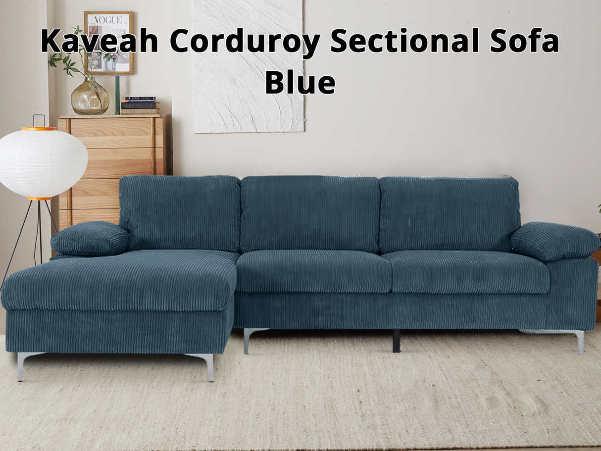 Kaveah Corduroy Sofa With Left Chaise - Blue