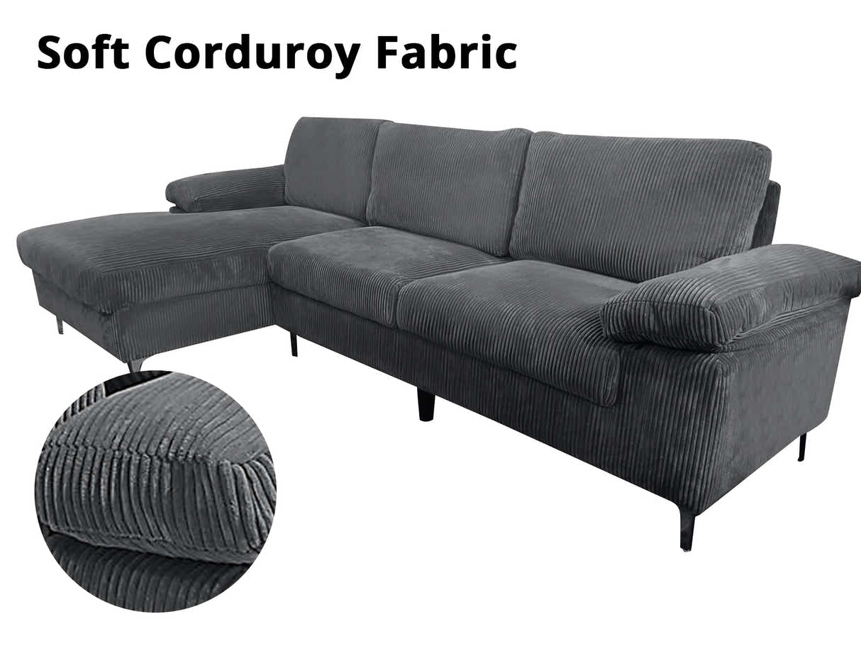 Kaveah Corduroy Sofa With Left Chaise - Grey