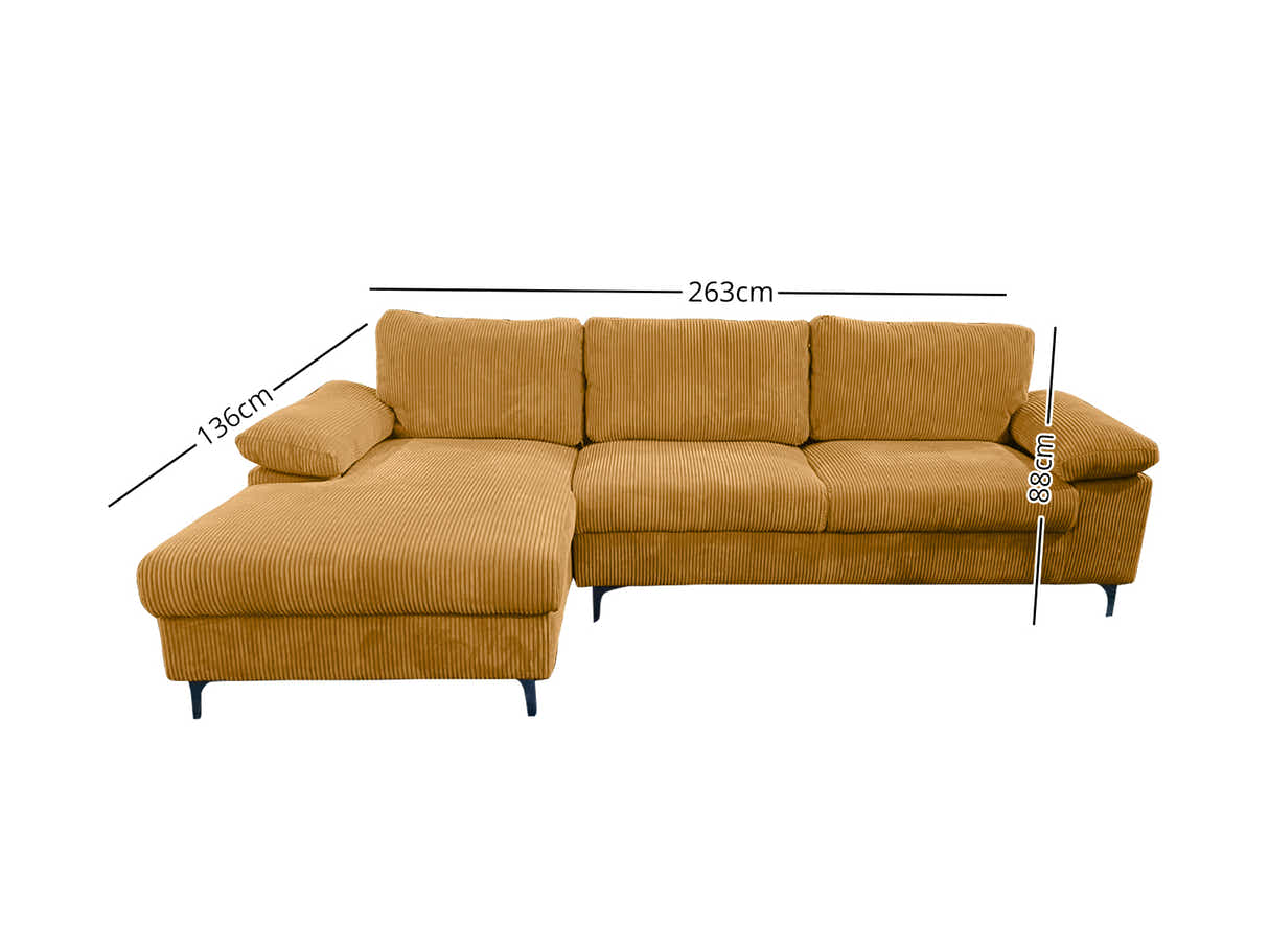 Kaveah Corduroy Sofa With Left Chaise - Yellow