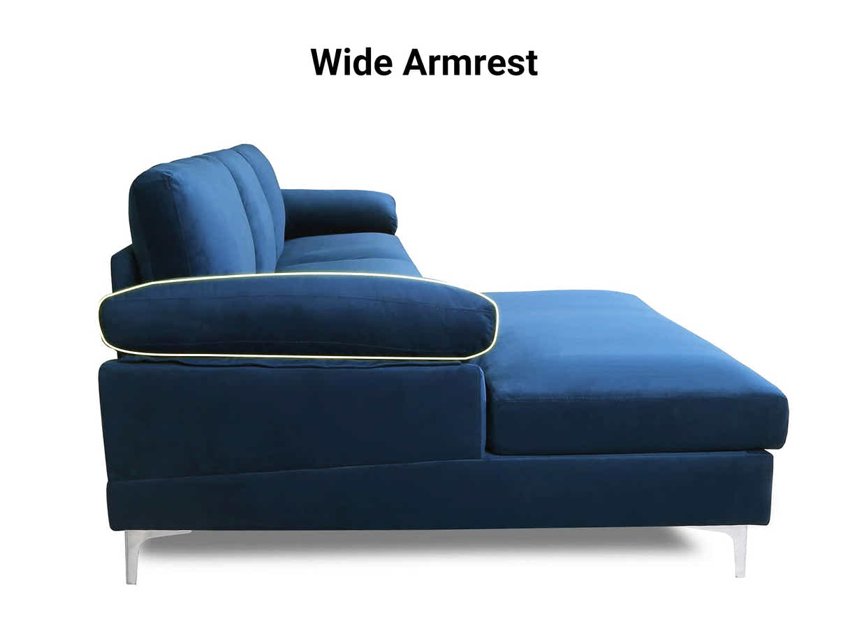 Kaveah Velvet Sofa With Left Chaise - Blue