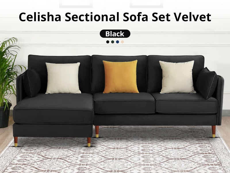 Celisha Sectional Sofa Set Velvet Black