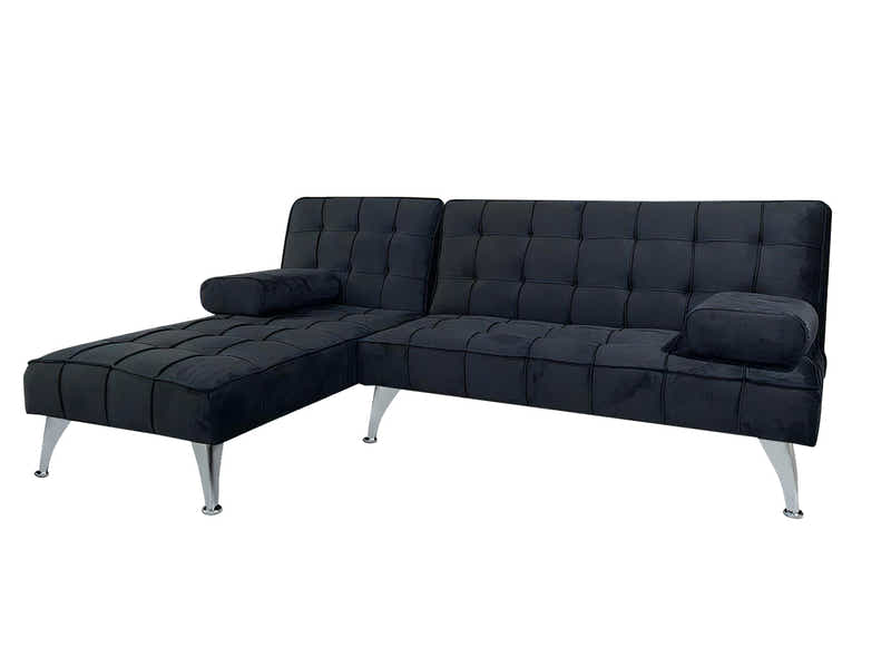 Keren Velvet L-Shape Sofa Bed - Black