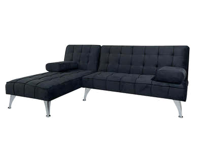 Keren Velvet L-Shape Sofa Bed - Black