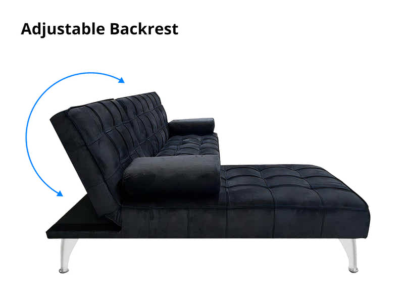 Keren Velvet L-Shape Sofa Bed - Black