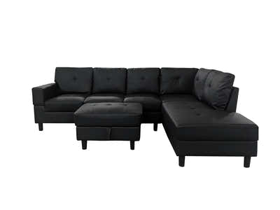 Loriece PU Leather Sofa with Ottoman - Black