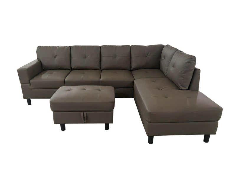 Loriece PU Leather Sofa with Ottoman - Brown