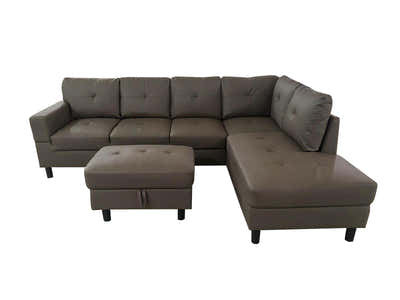 Loriece PU Leather Sofa with Ottoman - Brown