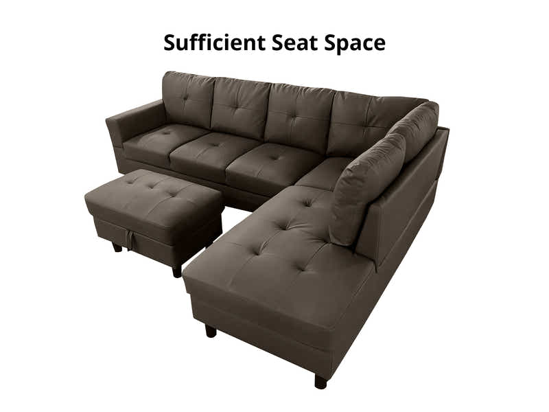 Loriece PU Leather Sofa with Ottoman - Brown