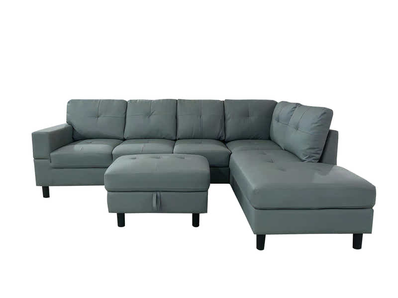 Loriece PU Leather Sofa with Ottoman - Grey