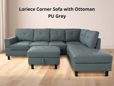 Loriece PU Leather Sofa with Ottoman - Grey