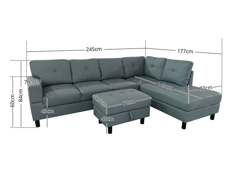 Loriece PU Leather Sofa with Ottoman - Grey