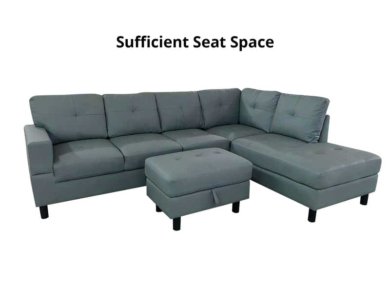 Loriece PU Leather Sofa with Ottoman - Grey