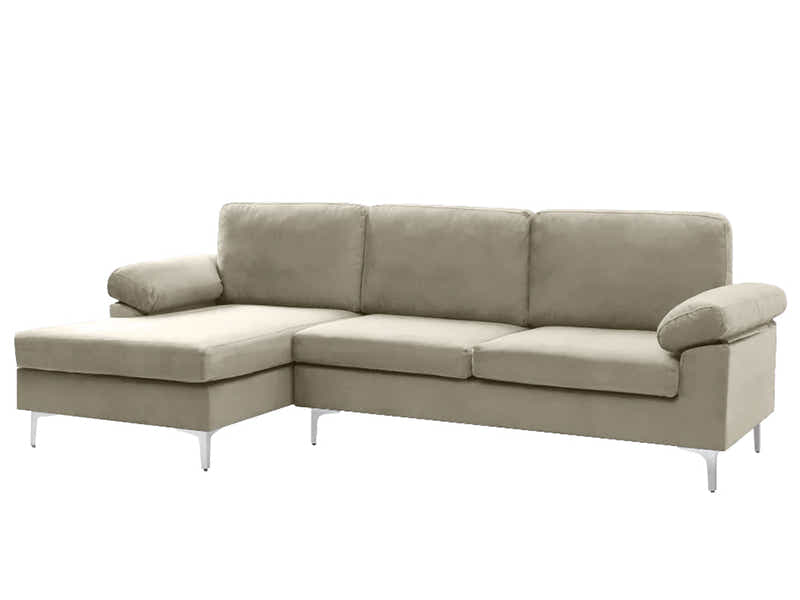 Kaveah Velvet Sofa With Left Chaise - Beige