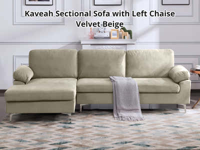 Kaveah Velvet Sofa With Left Chaise - Beige