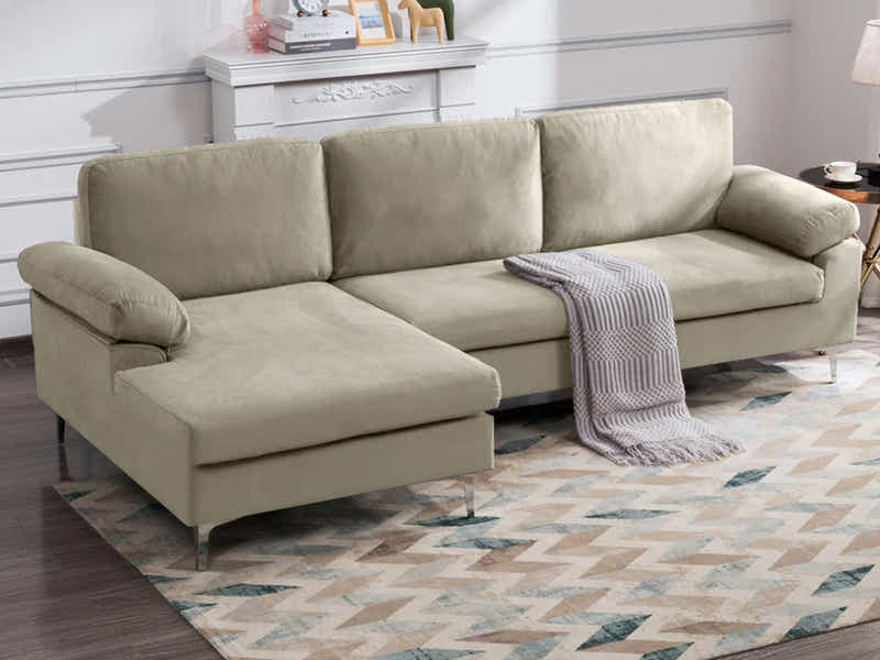 Kaveah Velvet Sofa With Left Chaise - Beige