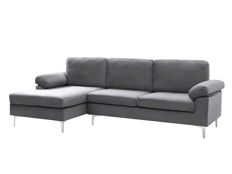 Kaveah Velvet Sofa With Left Chaise - Dark Grey