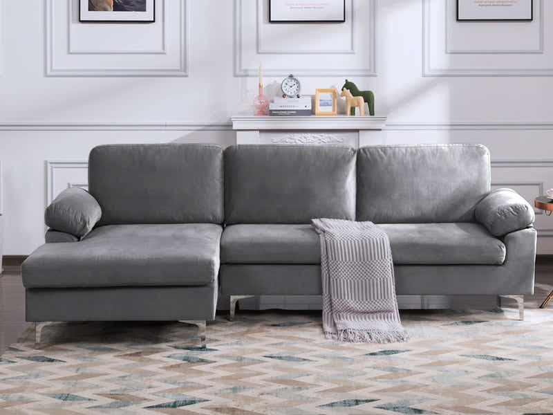 Kaveah Velvet Sofa With Left Chaise - Dark Grey