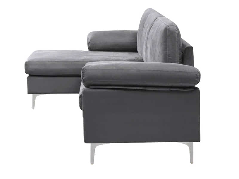 Kaveah Velvet Sofa With Left Chaise - Dark Grey