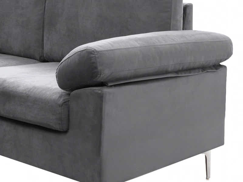 Kaveah Velvet Sofa With Left Chaise - Dark Grey
