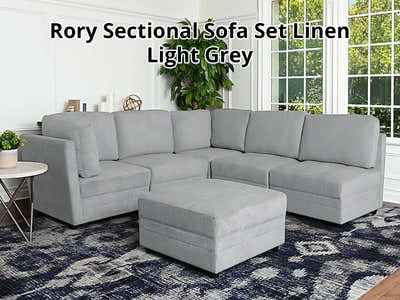 Rory Sectional Sofa Set Linent Light Grey