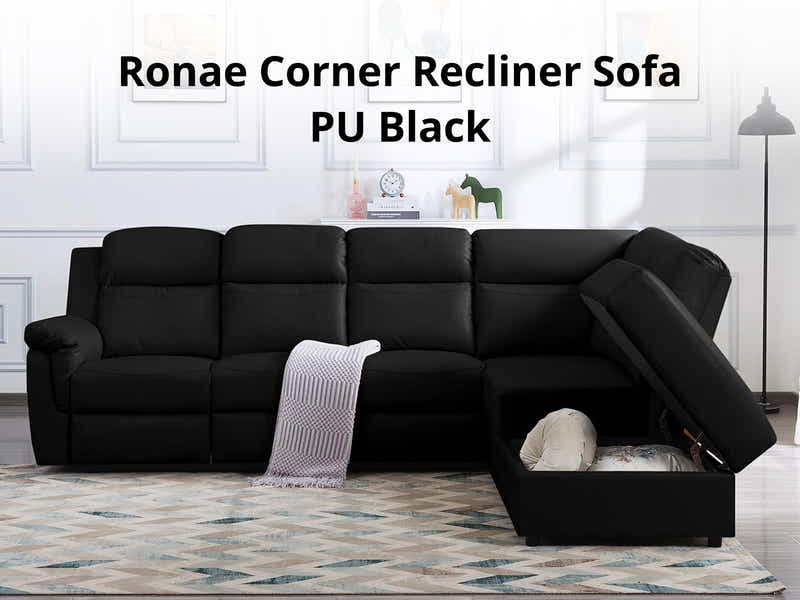 DS Ronae Corner Recliner Sofa PU Black