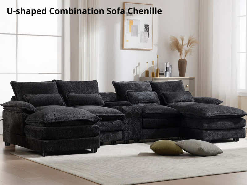 U-shaped Combination Sofa Chenille - Black