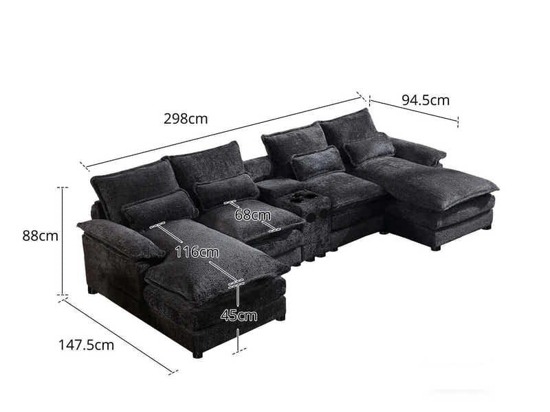 U-shaped Combination Sofa Chenille - Black