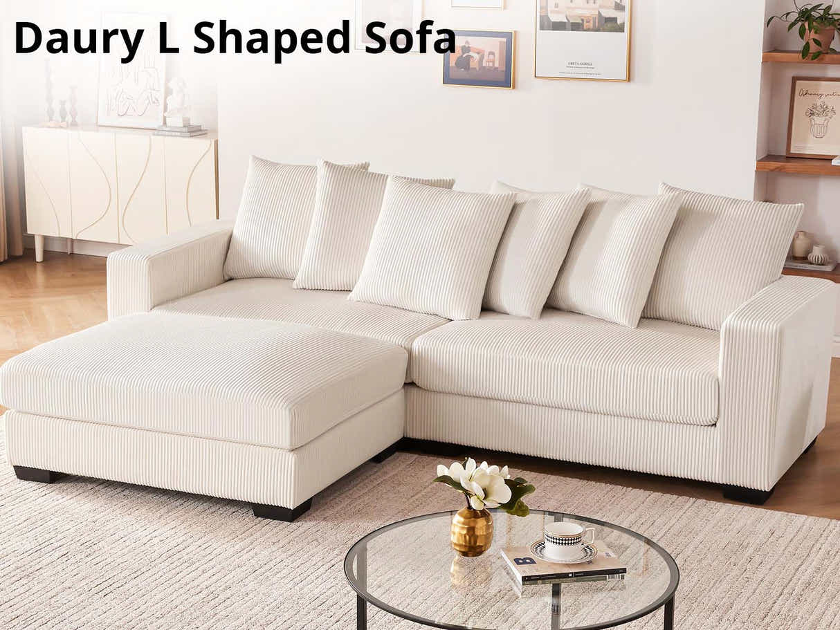 DS Daury L Shaped Sofa Corduroy Beige