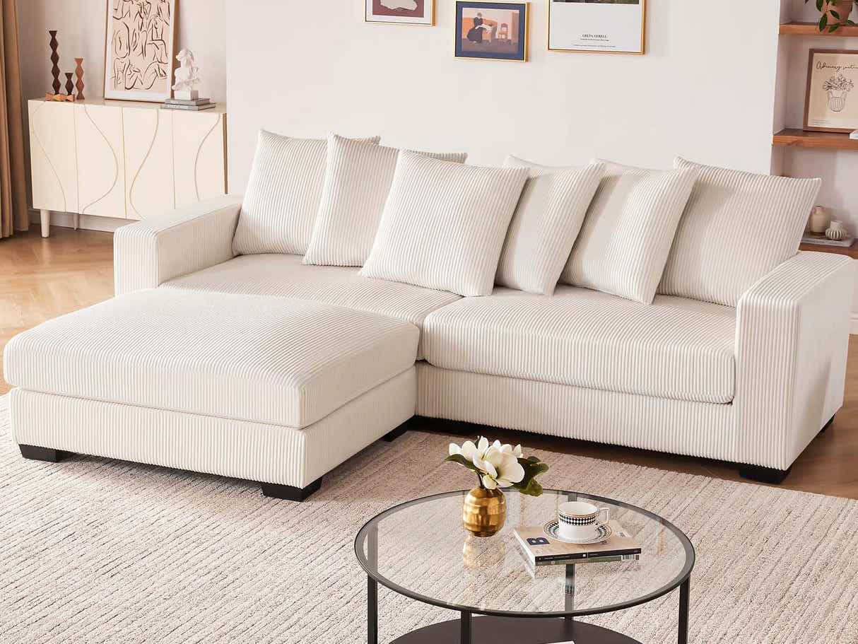 DS Daury L Shaped Sofa Corduroy Beige