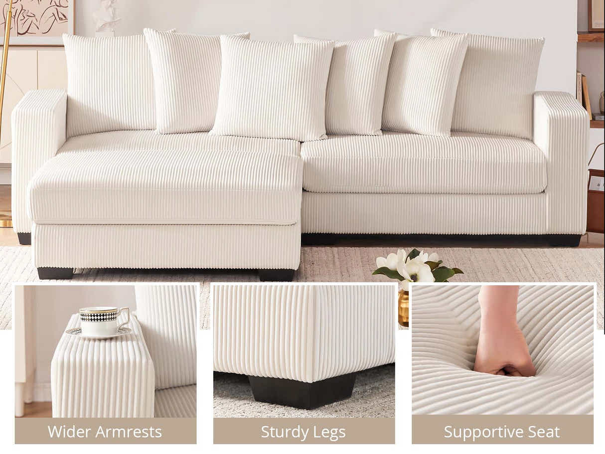 DS Daury L Shaped Sofa Corduroy Beige