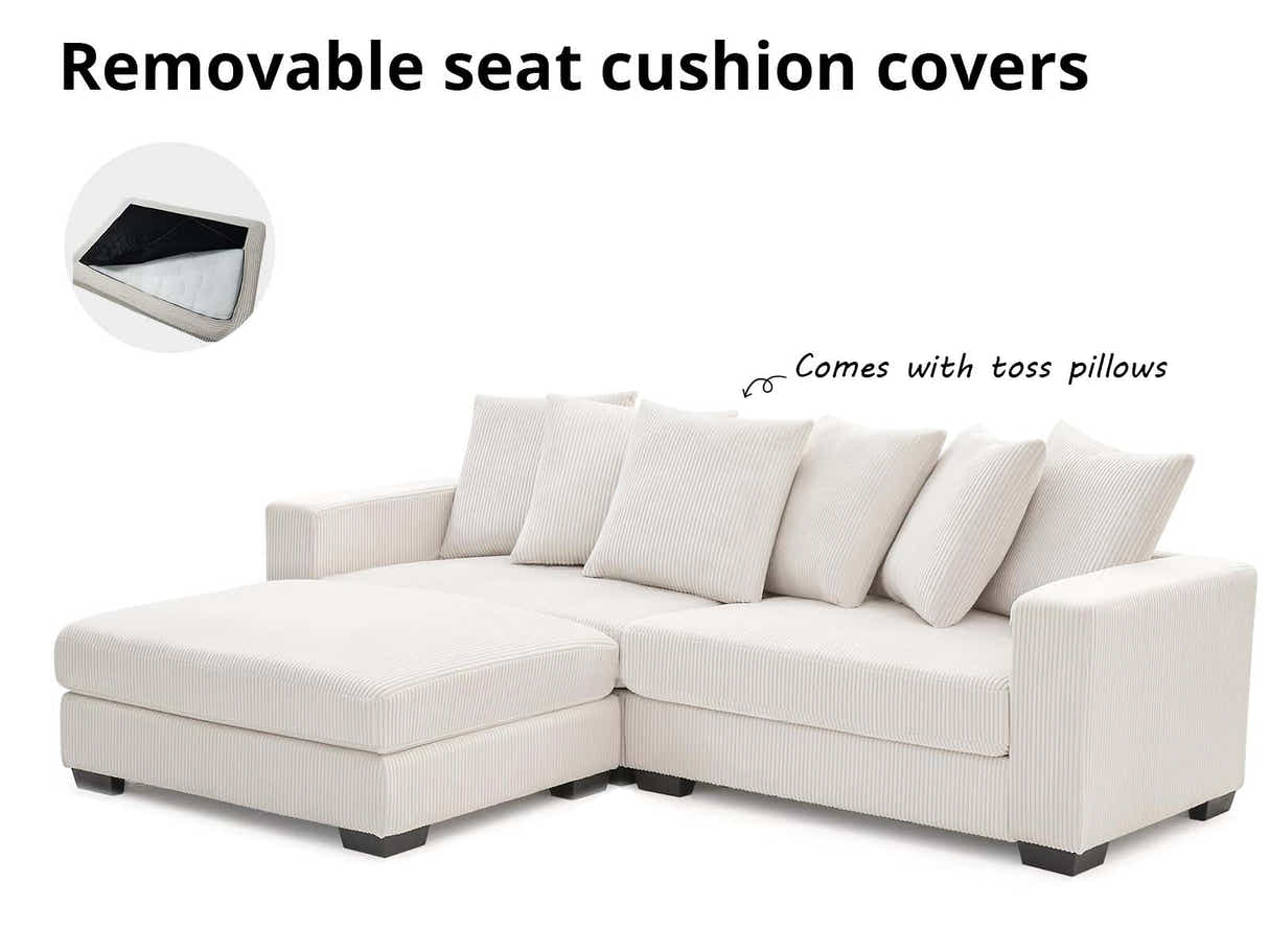 Daury L Shaped Sofa Corduroy - Beige