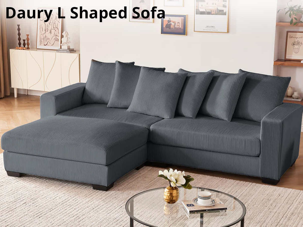 DS Daury L Shaped Sofa Corduroy Dark Grey