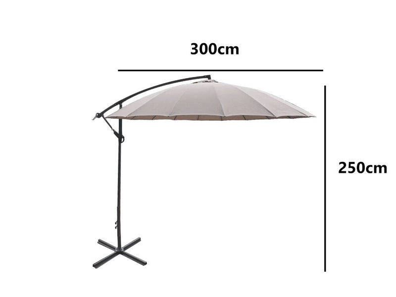 Grey Cantilever Patio Outdoor Umbrella - 3m