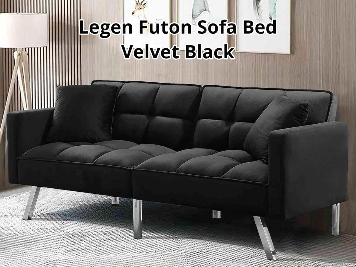 Legen Futon Sofa Bed Velvet - Black